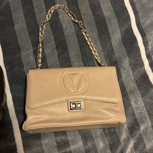Valentino Cream Leather Shoulder Bag with Chain Strap